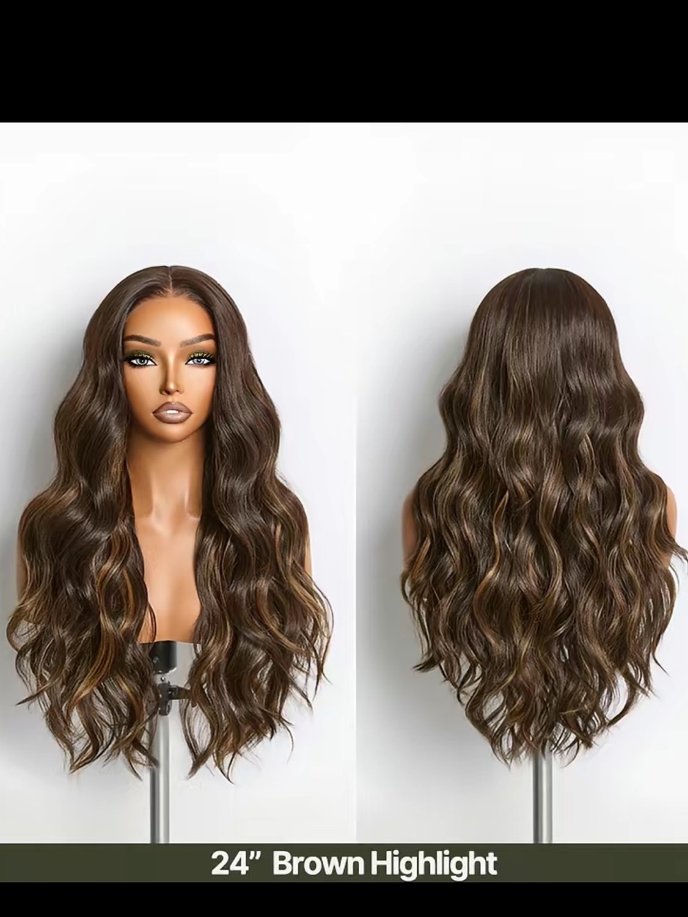 24" Brown Highlight Wavy Wig - Natural Brown Blend frodio glueless wig new